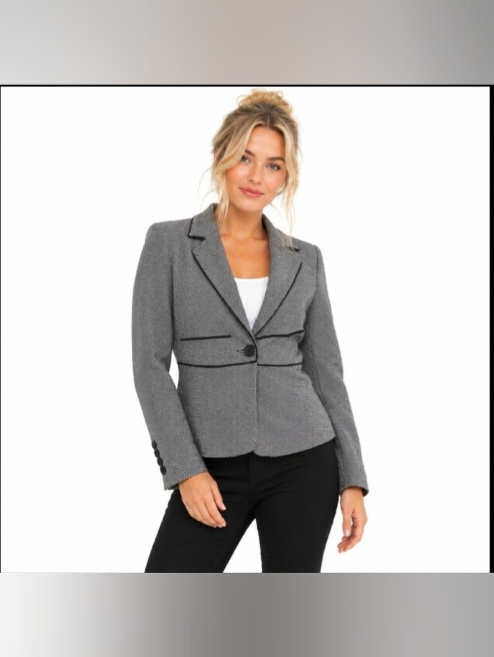 Bebe Workwear Tailored Gray Wool Blend Women's Blazer Jacket (Size:8)